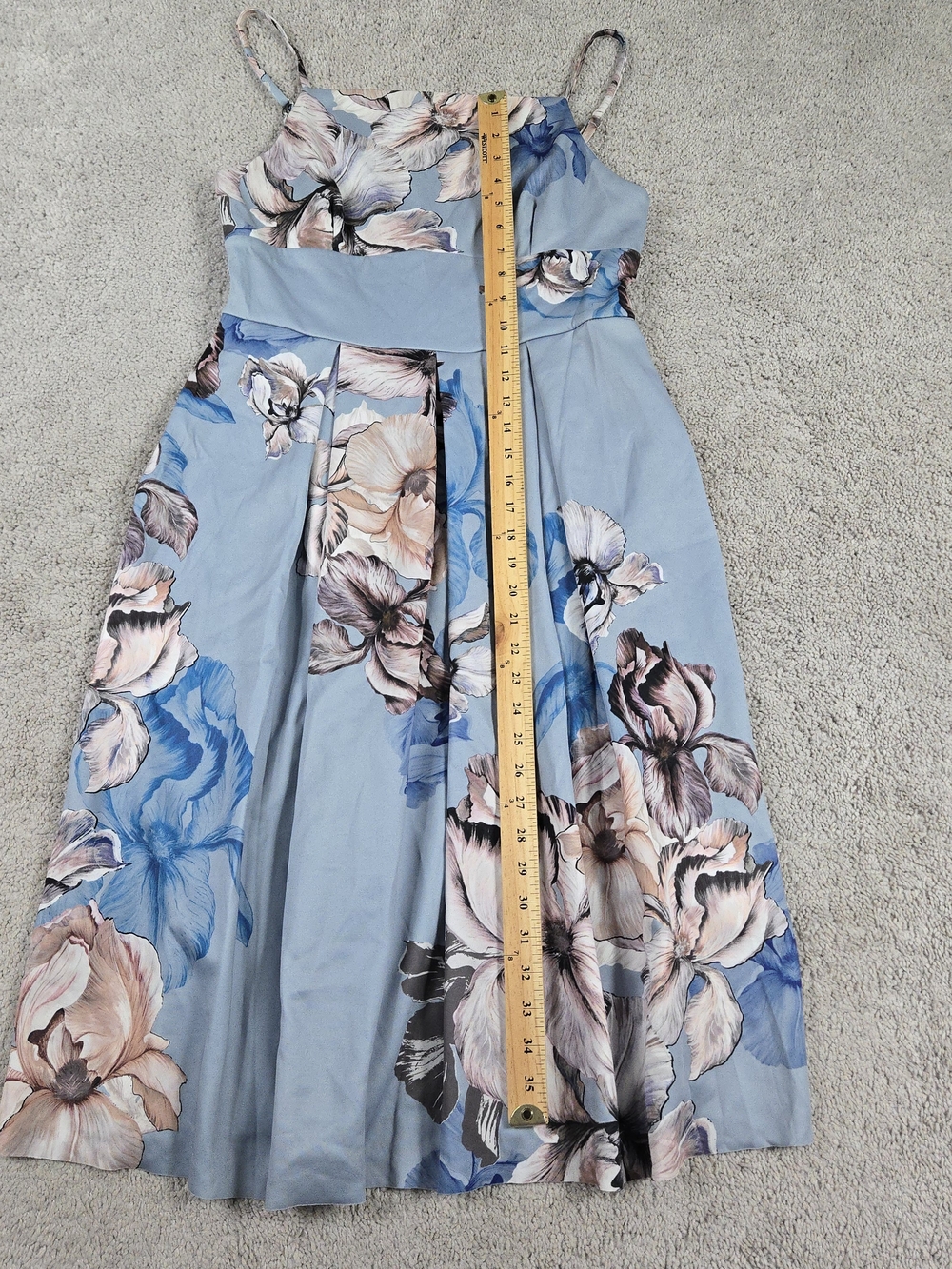 Asos Pleated Midi Dress Blue Floral Sleeveless Square Neck Summer Wedding Guest - Picture 4 of 10